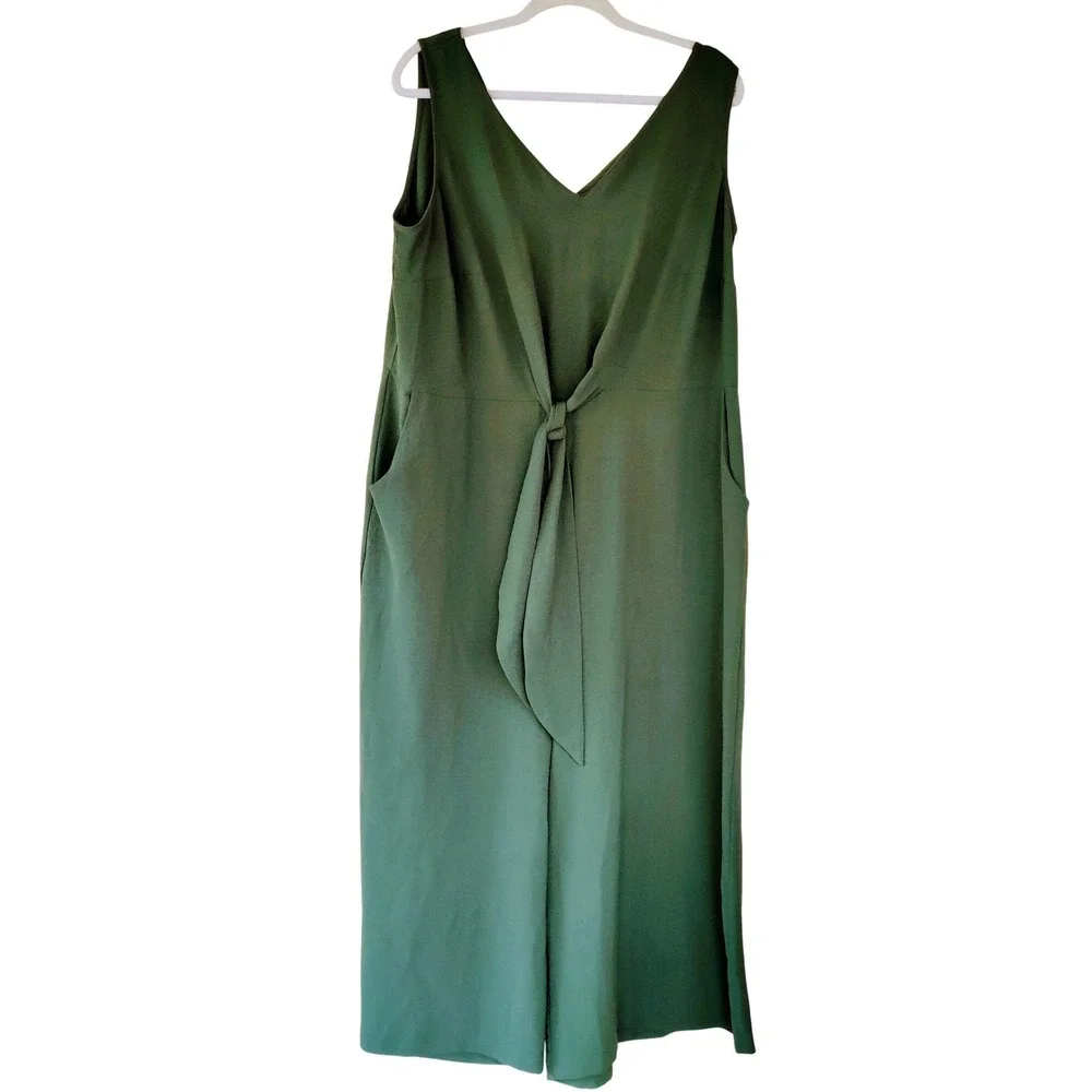 Gabby Emerald Green Tie Front Wide Leg Jumpsuit Sz 18W Resortwear Dark Academia - Picture 3 of 4